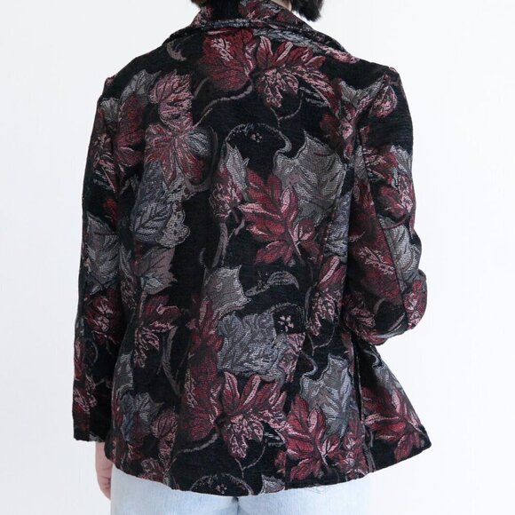 Vintage Bon Worth Black Maroon Tapestry Embroidered Floral Zip Blazer Jacket S - Picture 3 of 10